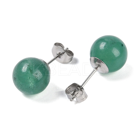 Natural Green Aventurine Stud Earrings EJEW-Z060-04P-01-1