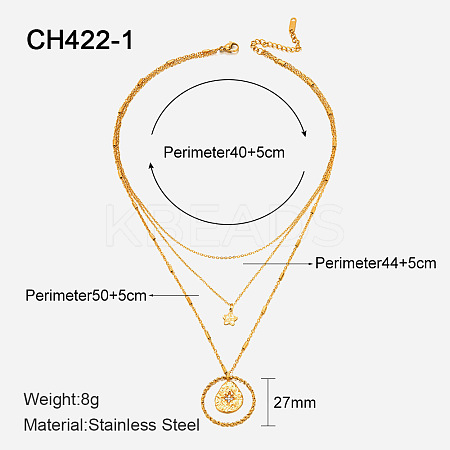 304 Stainless Steel with Clear Cubic Zirconia Double Layer Necklaces FS-WG7985A-18-1