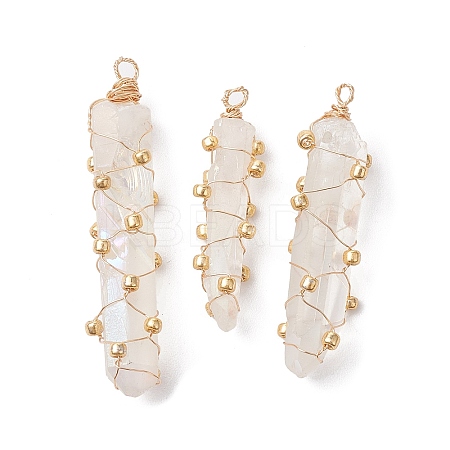 Copper Wired Electroplated Natural Quartz Crystal Pendants PALLOY-JF02626-01-1