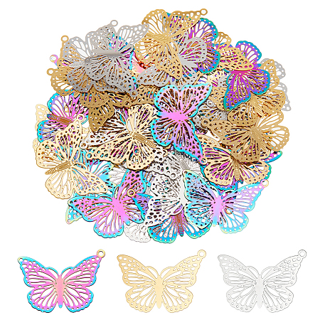 48Pcs 3 Colors Ion Plating(IP) 304 Stainless Steel Filigree Pendants STAS-HY0001-35-1
