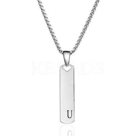 304 Stainless Steel Rectangle with Letter Pendant Box Chain Necklaces FS-WGD7C78-21-1
