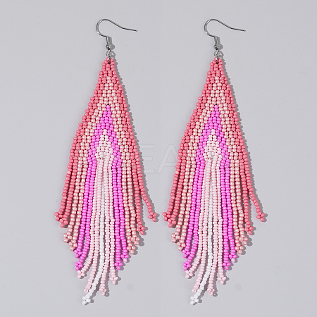 Handmade Glass Seed Beads Tassel Dangle Earrings EN2812-8-1