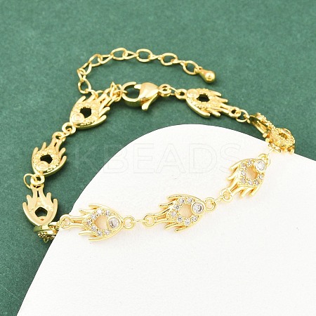 Fire Brass Micro Pave Clear Cubic Zirconia Link Chain Bracelets for Women BJEW-A090-05G-1