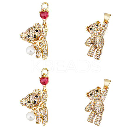 4Pcs 2 Style Brass Micro Pave Cubic Zirconia Charms KK-HY0003-14-1