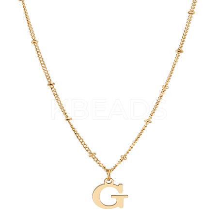 1Pc Brass Chain & 304 Stainless Steel Letter Pendant Necklaces NJEW-LP0001-35G-G-1