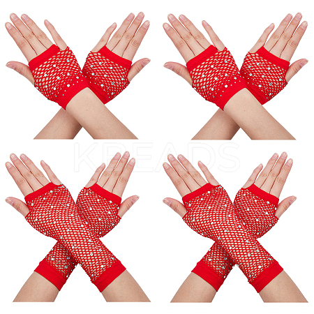 4Pairs 2 Styles Women Nylon Mesh Gloves AJEW-CY0001-08B-1