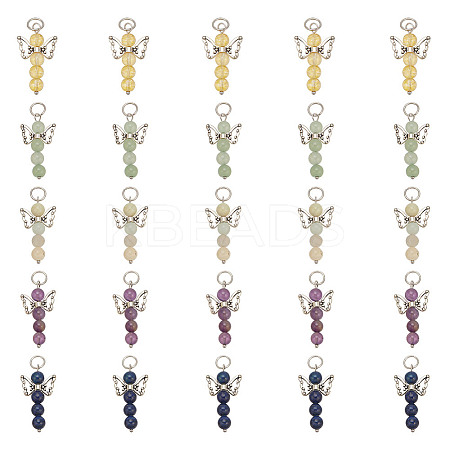 25Pcs 5 Styles Natural Green Aventurine & Lapis Lazuli & Red Aventurine & Citrine & Amethyst Pendants PALLOY-HY00024-1