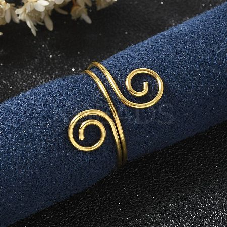304 Stainless Steel Round Wrap Open Cuff Rings for Women Men RJEW-Z071-02B-G-1