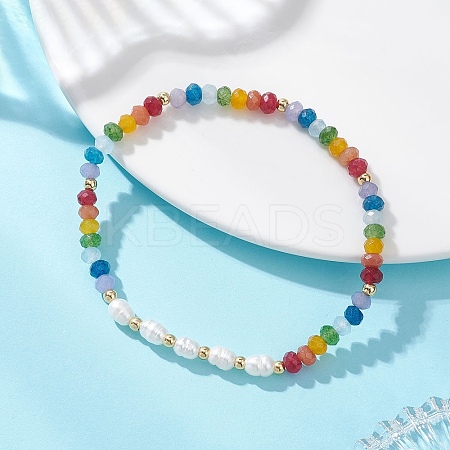 Chakra Natural Cultured Freshwater Pearl & Dyed Natural Malaysia Jade Beaded Stretch Bracelets for Women BJEW-JB13134-1