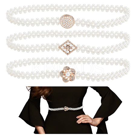 3Pcs 3 Styles Plastic Pearl Braided Stretch Chain Belts AJEW-WR0002-22-1