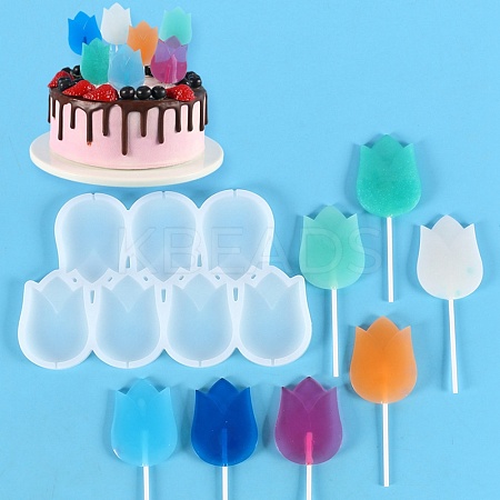 Tulip Shape Food Grade Silicone Lollipop Molds DIY-D069-13-1