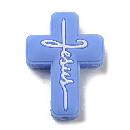 Cross with Word Jesus Silicone Focal Beads SIL-G006-01C-1