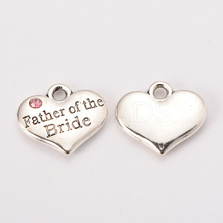 Wedding Theme Antique Silver Tone Tibetan Style Alloy Heart with Father of the Bride Rhinestone Charms LS-TIBEP-N005-19D-1