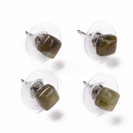 Natural Labradorite Ear Studs EJEW-K091-01P-01-1