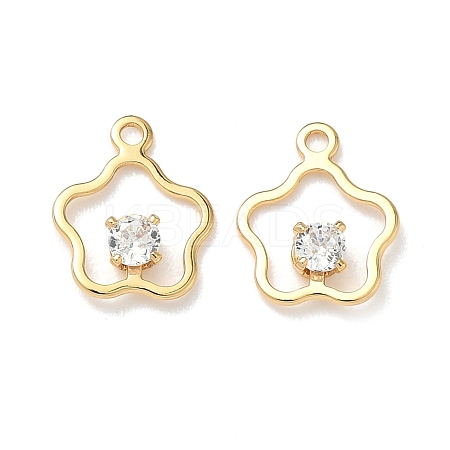 Brass Micro Pave Cubic Zirconia Flower Charms KK-Z136-03G-1