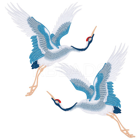 2Pcs 2 Style Crane Pattern Water Soluble Computerized Embroidery Cloth Sew on Appliques PATC-FG0001-67A-1