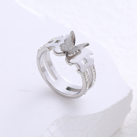 Butterfly Frosted 304 Stainless Steel Finger Rings for Women LR7265-1-1