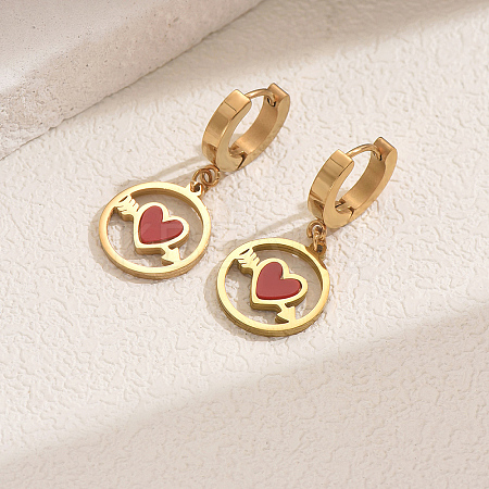 201 Stainless Steel Flat Round with Hollow Heart Hoop Earrings Daily Holiday Accessories OM1741-1-1