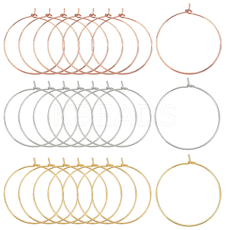 60Pcs 3 Colors Long-Lasting Plated Brass Hoop Earrings Findings KK-CN0003-12-1