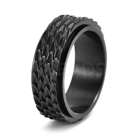 Grooved Feather Stainless Steel Rotating Finger Ring PW-WG72207-21-1