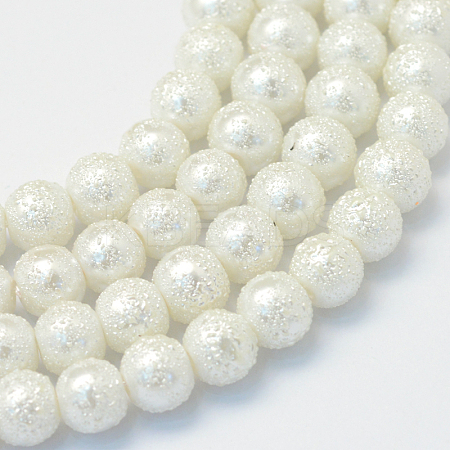 Baking Painted Textured Glass Pearl Round Bead Strands HY-Q002-8mm-01-1