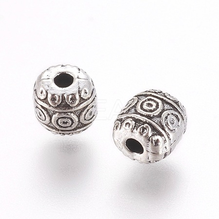 Tibetan Style Alloy Barrel Beads TIBEB-5178-AS-RS-1