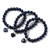 8.5mm Round Natural Lapis Lazuli Dyed Beaded Stretch Bracelets BJEW-C074-01K-1