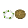 Round Synthetic Turquoise with Glass Seeded Beaded Stretch Rings for Women RJEW-JR00707-01-3