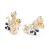 Cat and Flower Cubic Zirconia Stud Earrings LS-EJEW-I263-02G-1