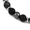 Non-Magnetic Synthetic Hematite & Natural Larvikite & Natural Lava Rock Round Beaded Braided Bracelets for Men Women BJEW-JB11185-02-3
