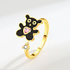 Brass Pave Cubic Zirconia Enamel Rotating Cuff Open Rings for Women FS-WGCF8B8-02-1