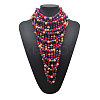 Round Wood Beaded  Multi Layered Bib Necklaces for Women FS-WG9E278-01-2