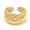 Rack Plating Brass Micro Pave Cubic Zirconia Open Cuff Ring for Women RJEW-C082-12G-2