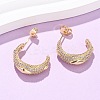 Brass Micro Pave Clear Cubic Zirconia C-Shaped with Rhombus Stud Earrings EJEW-B153-17G-02-2
