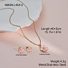 Girl's 304 Stainless Steel Enamel & Rhinestone Pendant Necklaces & Stud Earrings Sets WG1BA9D-01-1