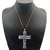 Eco-friendly Zinc Alloy & Natural Chip Blue Spot Jasper Handmade Cross Pendant Cord Necklaces for Women Men RL5831-3-1