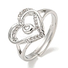 Heart with Letter Rack Plating Brass Micro Pave Clear Cubic Zirconia Adjustable Rings for Women RJEW-I105-01P-Q-1