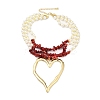 Boho Dyed Synthetic Turquoise Chip & Plastic Pearl Multi Layered Necklaces LS-NJEW-U006-04B-G-2