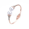 ABS Plastic Pearl Round Beaded Open Cuff Bangle with Crystal Rhinestone BJEW-S118-109RG-3