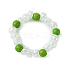 Round Synthetic Turquoise with Glass Seeded Beaded Stretch Rings for Women RJEW-JR00707-01-1