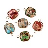 Brass Pave Natural Imperial Jasper Connector Charms KK-R214-08KCG-1