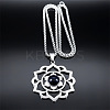 Chakra Lotus Flower 201 Stainless Steel Pave Synthetic Blue Goldstone Pendant Necklaces for Women LS-NJEW-K283-26P-2