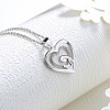 Mother's Day Brass Micro Pave Clear Cubic Zirconia Mother and Baby Heart Pendant Necklaces for Women LS-NJEW-C085-01C-P-1