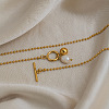 304 Stainless Steel and Faux Pearl Round Pendant Necklaces with OT Clasps for Women AR1092-2