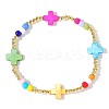 Beach Vacation Style Cross Shell Pearl & Brass Stretch Beaded Bracelets for Women II7878-2-1