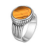 304 Stainless Steel with Natural Tiger Eye Finger Rings for Men FS-WGE1297-04-5