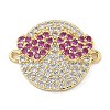 Rack Plating Brass Micro Pave Clear Cubic Zirconia Flat Round Connector Charms KK-A234-040G-01-1