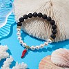 8mm Round Natural Lava Rock & Shell Pearl Beaded Stretch Bracelets BJEW-JB10243-2