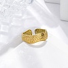 Textured Wave 304 Stainless Steel Open Cuff Rings for Women RJEW-M019-09G-1