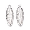 304 Stainless Steel Feather Pendants STAS-T067-32P-1